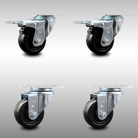 Service Caster 3 Inch SS Hard Rubber Wheel Swivel Top Plate Caster Total Lock Brakes SCC, 2PK SCC-SSTTL20S314-HRS-2-S-2